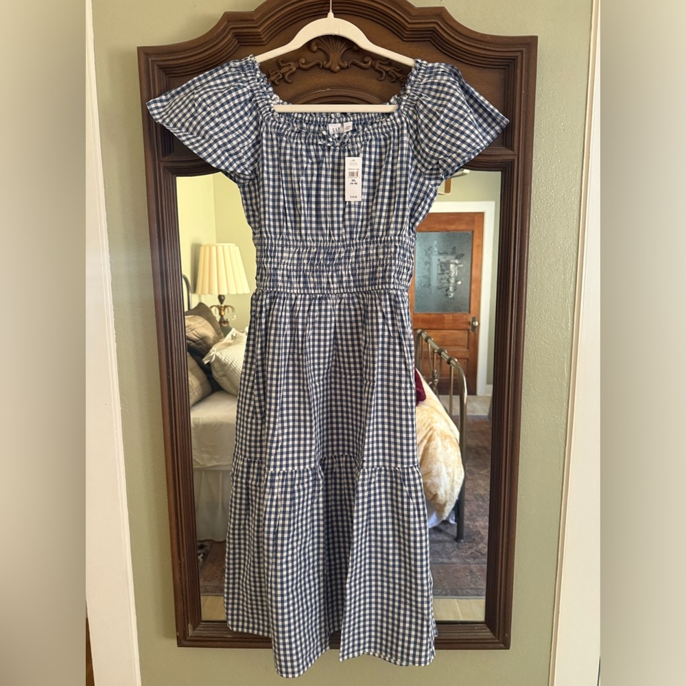 GAP Kids Smocked Midi Dress Blue and White Gingham
